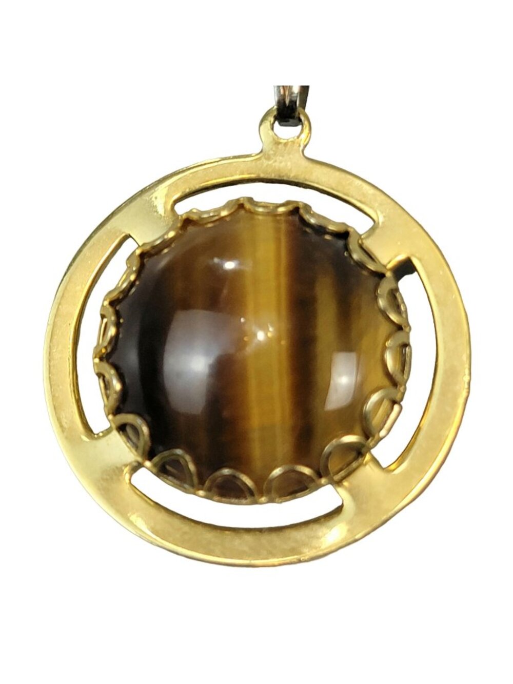 Tigers Eye Pendant Necklace Gold Tone Chain Women Jewelry Stone Cabochon Vintage